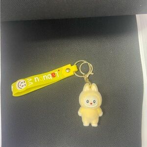 Yellow fuzzy labubu Keychain with Strap